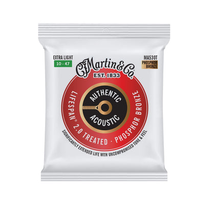 Martin Authentic MA530T Acoustic Lifespan 2.0 Guitar Strings Extra Light 10-47 Phosphor Bronze