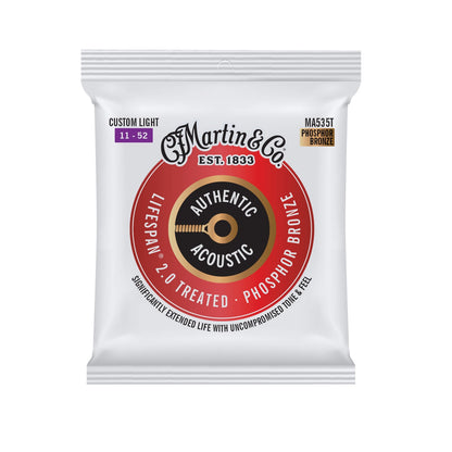 Martin Authentic MA535T Acoustic Lifespan 2.0 Guitar Strings Custom Light 11-52 Phosphor Bronze