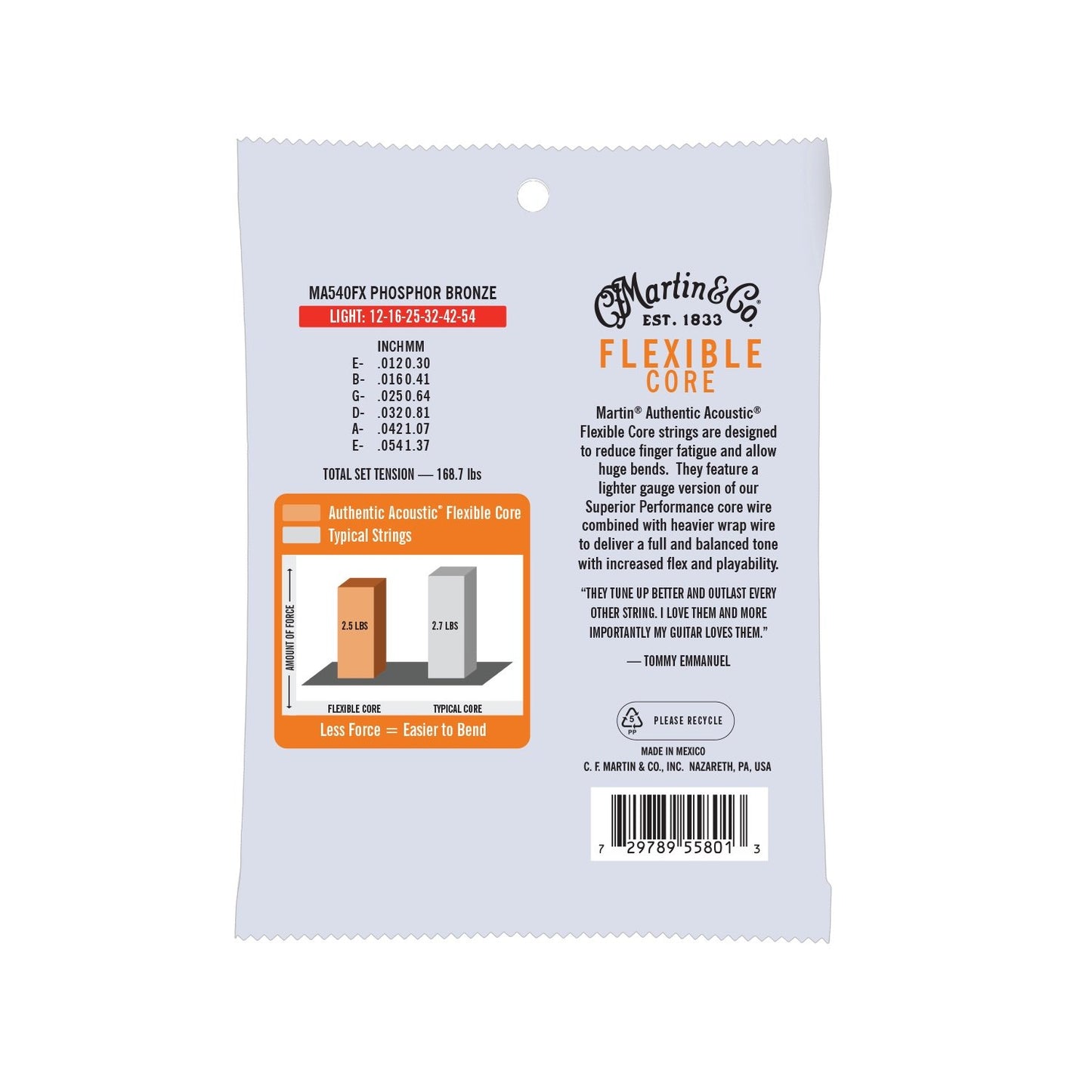 Martin Authentic Acoustic Flexible Core MA540FX Light 12-54 Guitar Strings Phosphor Bronze