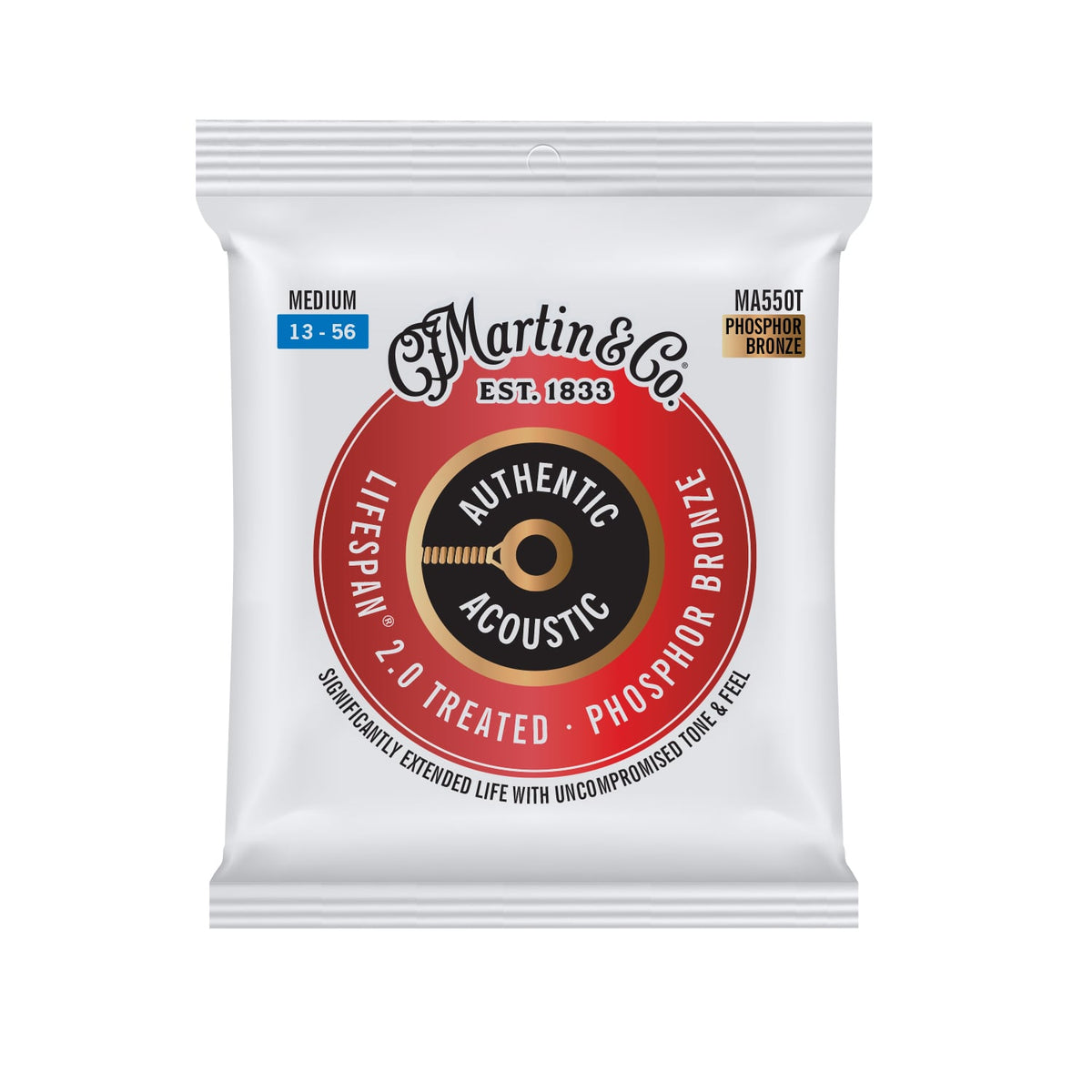 Martin Authentic MA550T Acoustic Lifespan 2.0 Guitar Strings Medium 13-56 Phosphor Bronze