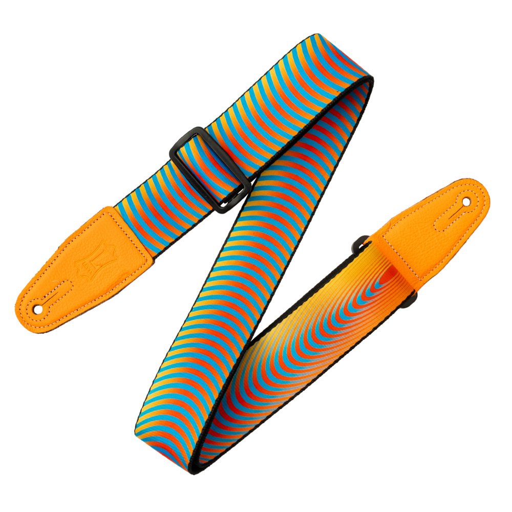 Levy's Orange Sonic Boom Optical Illusion Print 2" Guitar Strap with Orange Leather Ends MP2OI-003