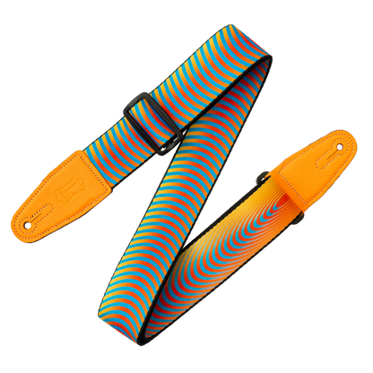 Levy's Orange Sonic Boom Optical Illusion Print 2" Guitar Strap with Orange Leather Ends MP2OI-003