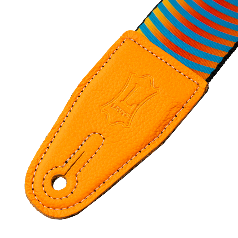 Levy's Orange Sonic Boom Optical Illusion Print 2" Guitar Strap with Orange Leather Ends MP2OI-003
