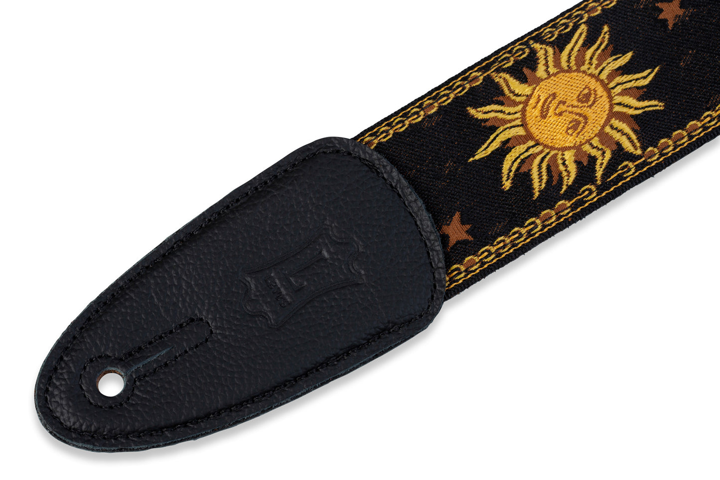 Levy's 2" Black Sun Design Jacquard Weave Guitar Strap With Garment Leather Backing MPJG-SUN-BLK