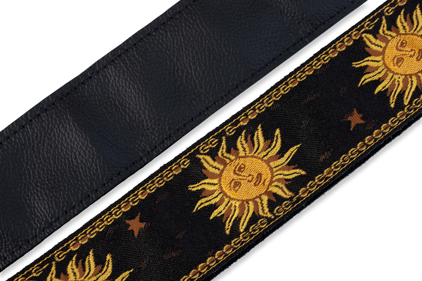 Levy's 2" Black Sun Design Jacquard Weave Guitar Strap With Garment Leather Backing MPJG-SUN-BLK