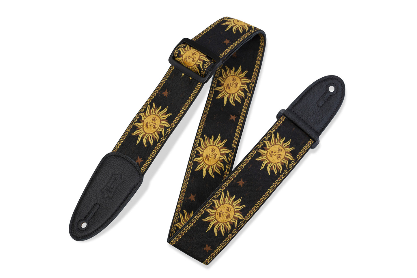 Levy's 2" Black Sun Design Jacquard Weave Guitar Strap With Garment Leather Backing MPJG-SUN-BLK