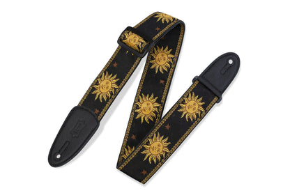 Levy's 2" Black Sun Design Jacquard Weave Guitar Strap With Garment Leather Backing MPJG-SUN-BLK