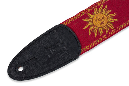 Levy's 2" Red Sun Design Jacquard Weave Guitar Strap With Garment Leather Backing MPJG-SUN-RED