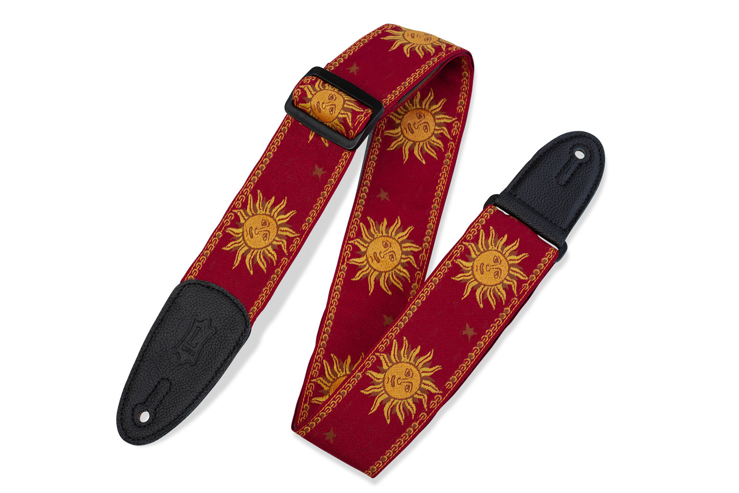 Levy's 2" Red Sun Design Jacquard Weave Guitar Strap With Garment Leather Backing MPJG-SUN-RED