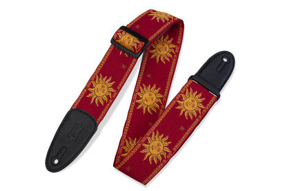 Levy's 2" Red Sun Design Jacquard Weave Guitar Strap With Garment Leather Backing MPJG-SUN-RED