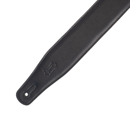 Levy's 2.5" Right Height Garment Leather Guitar Strap Featuring RipChord Technology™ for Easy Adjust. Black Leather Upper With Padding And Suede Backing.