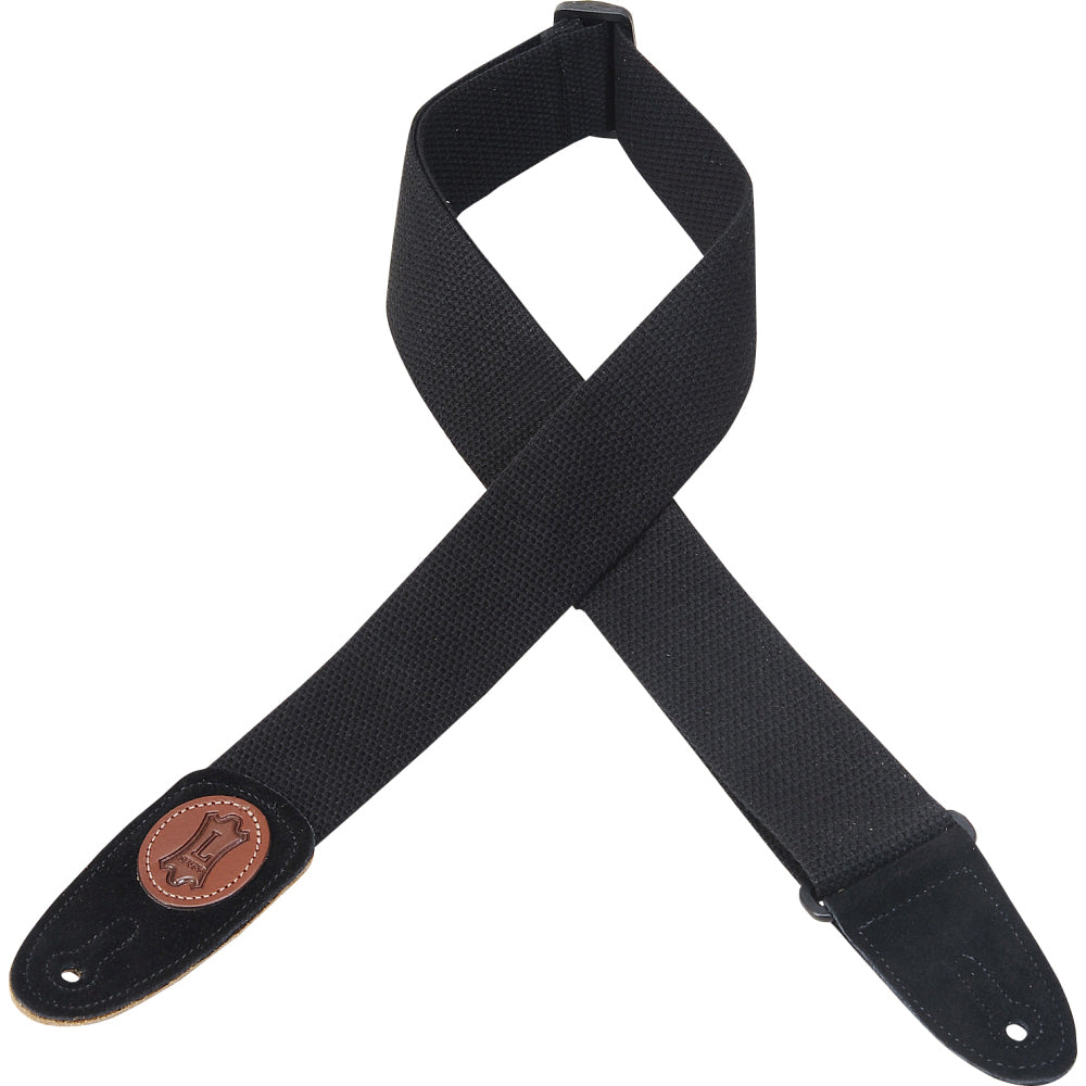 Levy's 2" Signature Series Black Cotton Guitar Strap With Suede Ends MSSC8-BLK