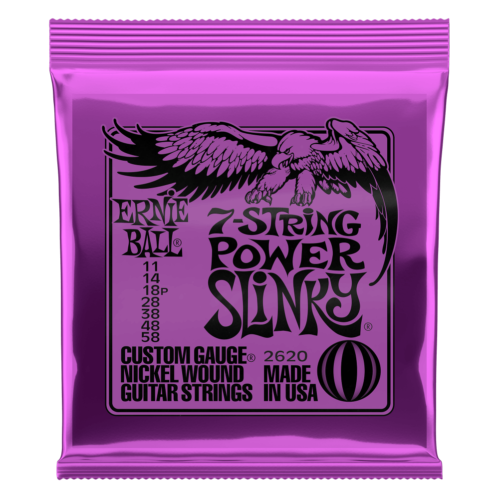 Ernie Ball Power Slinky 7-String Nickel Wound Electric Guitar Strings - 11-58 Gauge - 2620