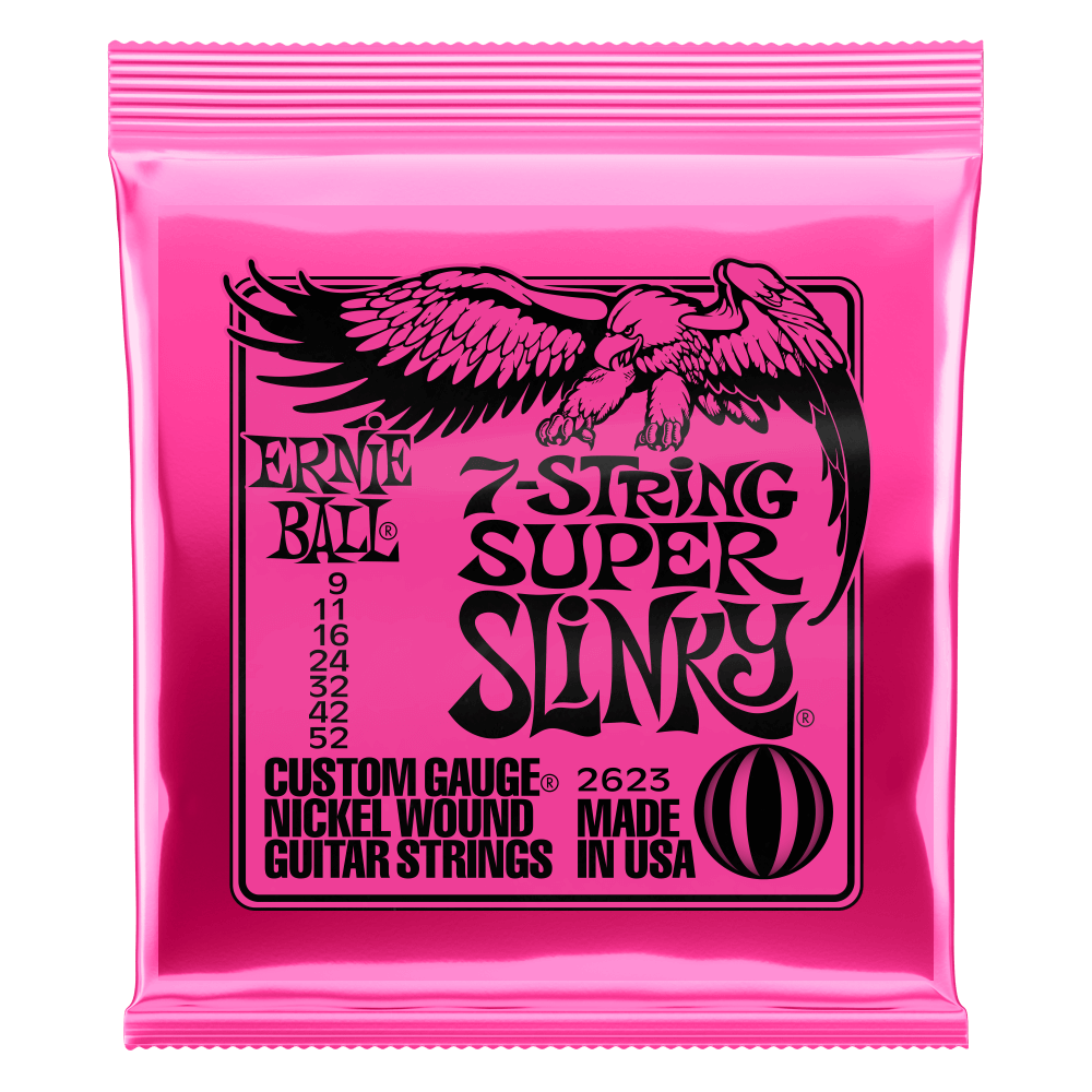 Ernie Ball Super Slinky 7-String Nickel Wound Electric Guitar Strings - 9-52 Gauge - 2623