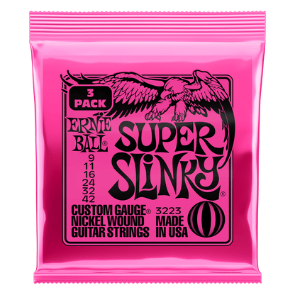 Ernie Ball Super Slinky Nickel Wound Electric Guitar Strings 9-42 Gauge - 3 Pack