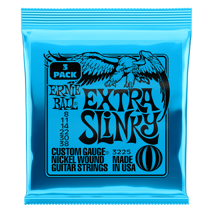 Ernie Ball Extra Slinky Nickel Wound Electric Guitar Strings 8-38 Gauge - 3 Pack