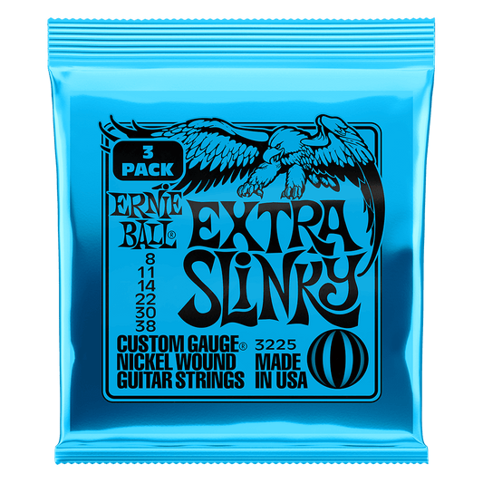 Ernie Ball Extra Slinky Nickel Wound Electric Guitar Strings 8-38 Gauge - 3 Pack