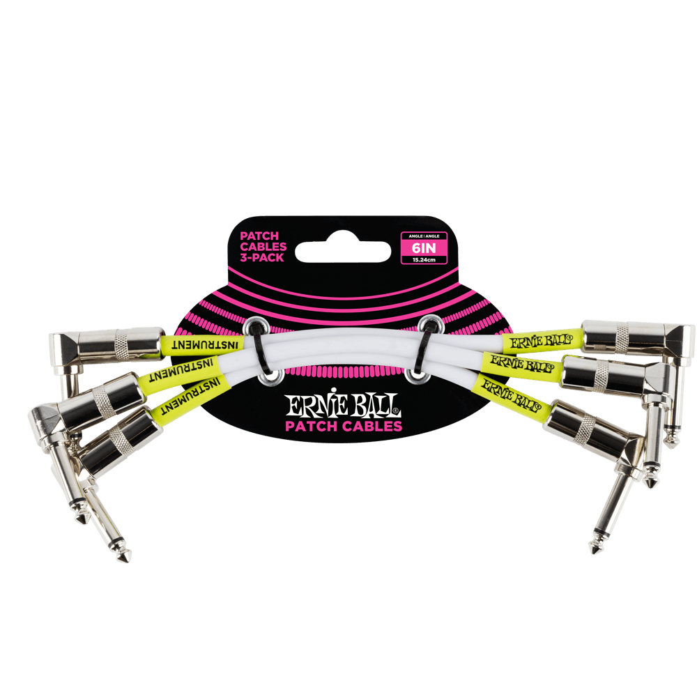 Ernie Ball Classic Patch Cable, Angle, 6 inches, White, 3 Pack