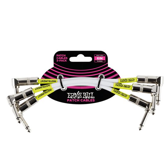 Ernie Ball Classic Patch Cable, Angle, 6 inches, White, 3 Pack