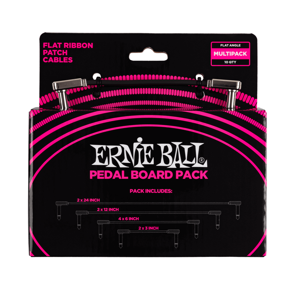 Ernie Ball Flat Ribbon Patch Cables, Pedalboard, Multi Pack, Black