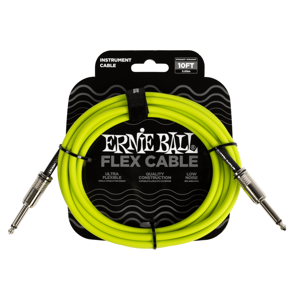 Ernie Ball Flex Instrument Cable, Straight 10ft - Green