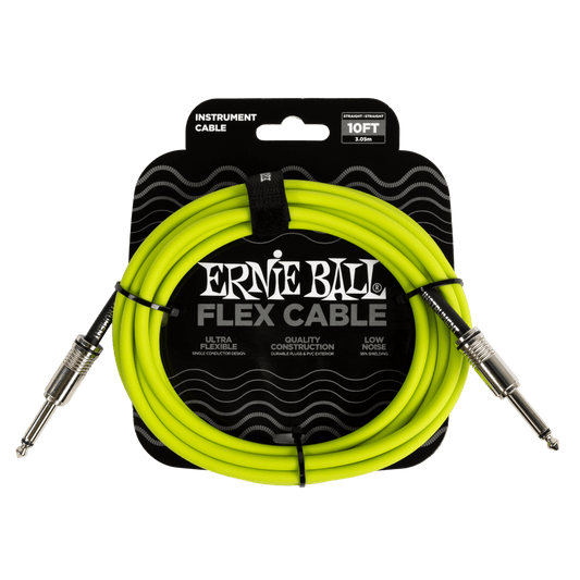 Ernie Ball Flex Instrument Cable, Straight 10ft - Green