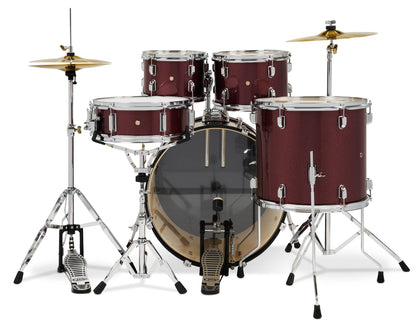Center Stage Ruby Red Sparkle 5pc Kit 7x10, 8x12, 14x16F, 16x22, 5x14 Snare. Hardware, Cymbals & Throne Included PDCE2215KTRR
