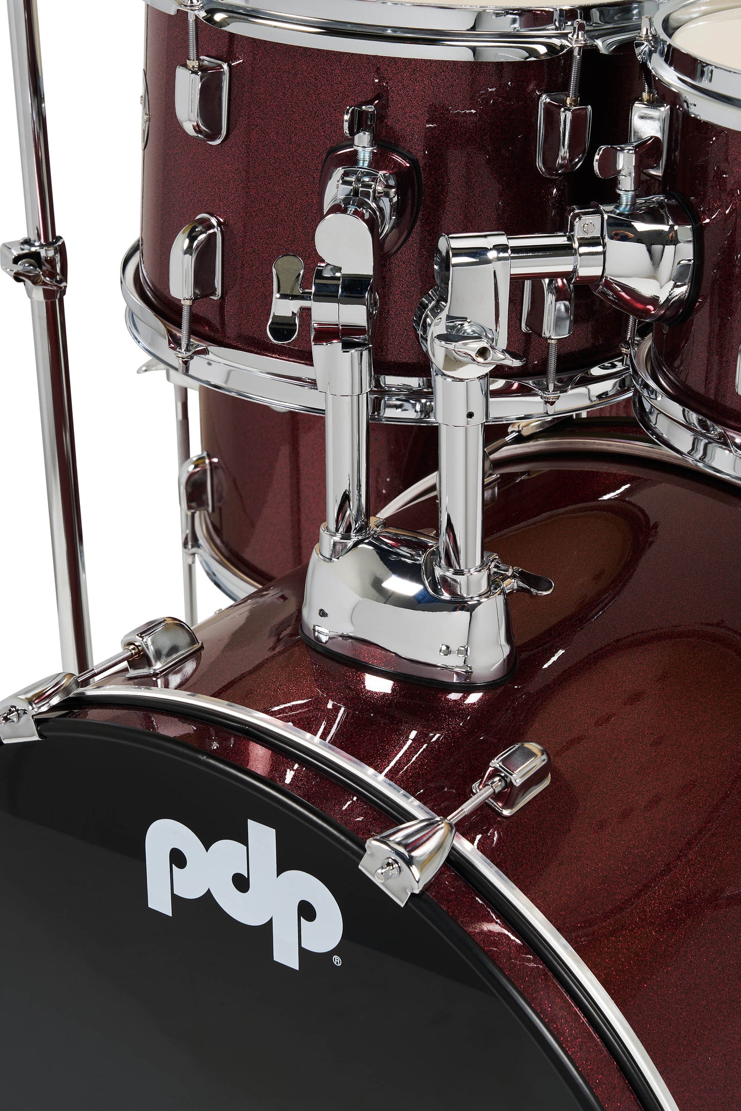 Center Stage Ruby Red Sparkle 5pc Kit 7x10, 8x12, 14x16F, 16x22, 5x14 Snare. Hardware, Cymbals & Throne Included PDCE2215KTRR