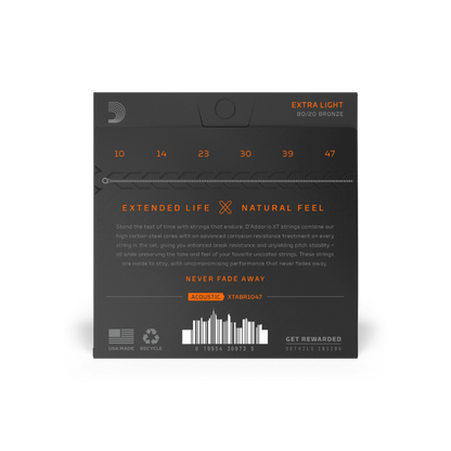 D'Addario Bronze Coated 10-47 Extra Light, XT 80/20 Acoustic Guitar Strings - XTABR1047
