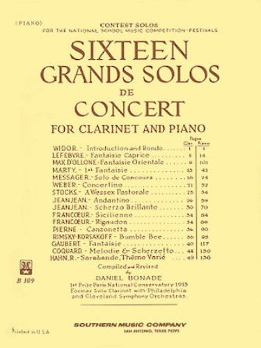 Sixteen Grands Solos De Concert For Clarinet by Daniel Bonade - Clarinet/Solo Part - Premium  from SOUTHERN MUSIC - Just $17! Shop now at Poppa's Music