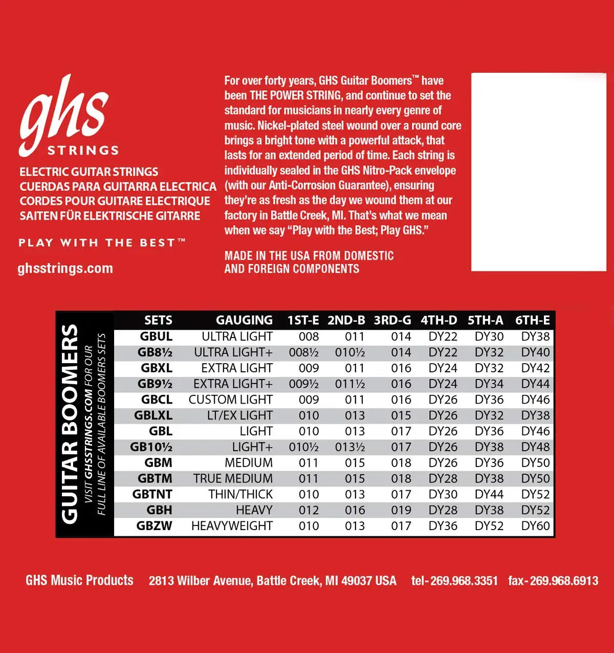 GHS Boomers Round Wound Nickel Extra Light Elecctric Guitar Strings - GBXL - Poppa's Music 