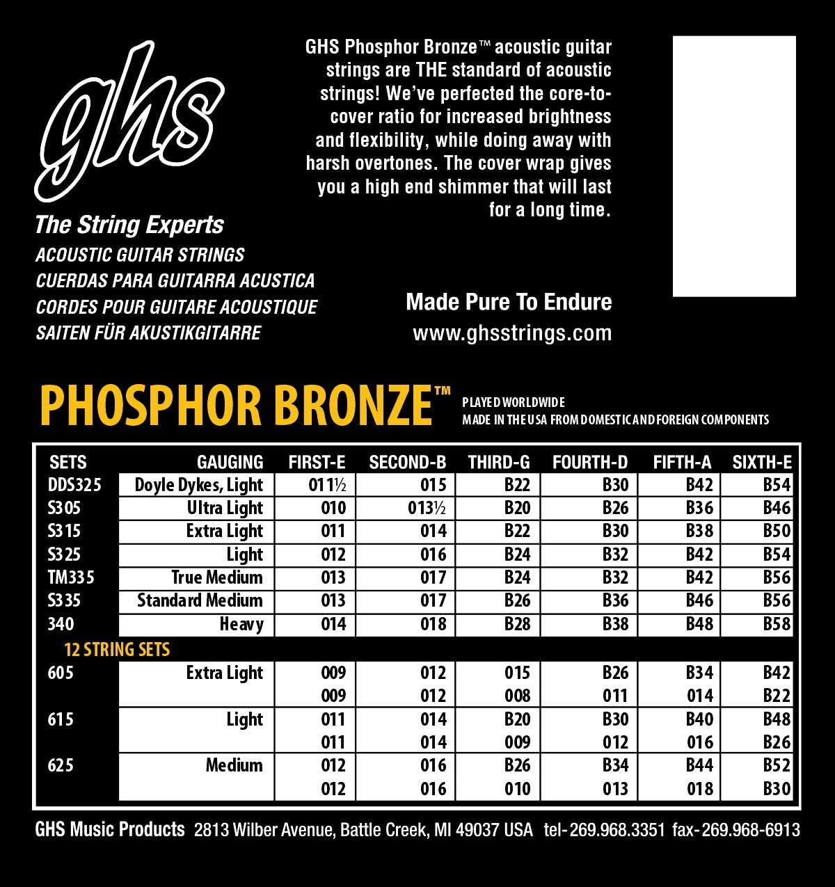 GHS Phosphor Bronze Acoustic Guitar Strings - Poppa's Music 