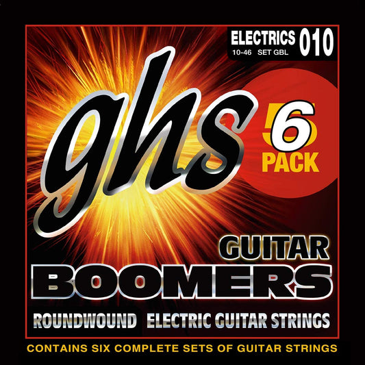 GHS BOOMERS Nickel-Plated Electric Guitar Strings, Light, (.010-.046) - 6 PACK - Poppa's Music 