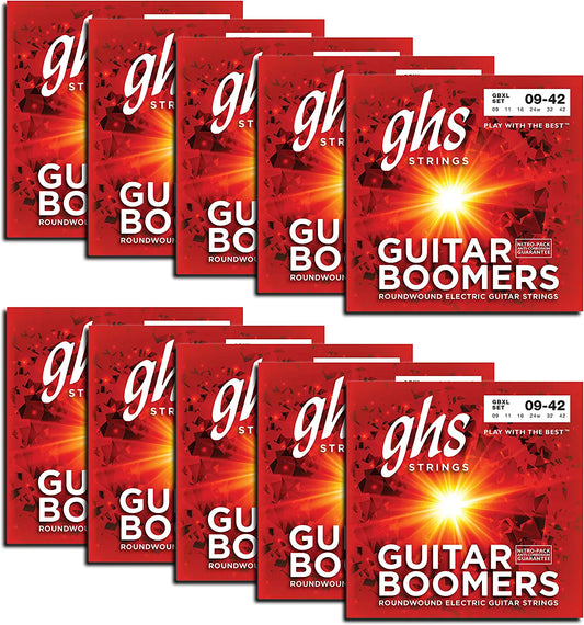 GHS BOOMERS Nickel Plated Electric Guitar Strings - Extra Light (009-042) - 10 SETS - Poppa's Music 