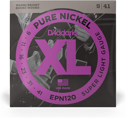 D'addario Pure NICKEL, Super Light, 9-41 Electric Guitar Strings EPN120 - Poppa's Music 