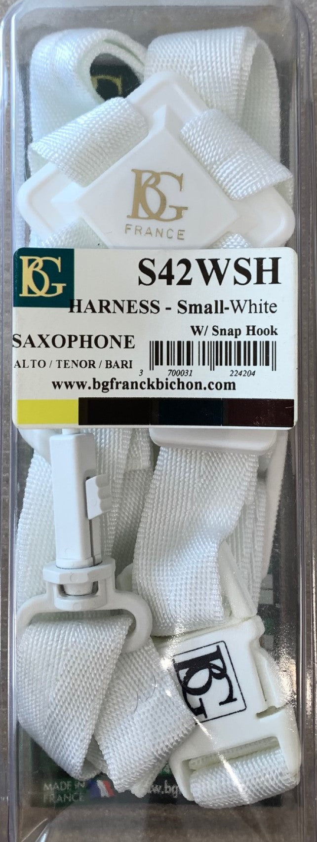 BG Saxophone Harness Small Child Size - White with Snap Hook - S42WSH - Poppa's Music 