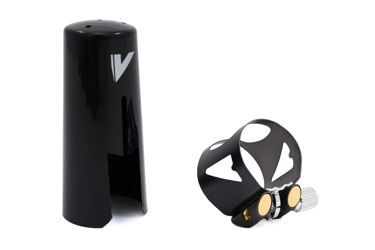 Vandoren Bass Clarinet Black Laquer Optimum Ligature with Plastic Cap - LC04BP - Poppa's Music 