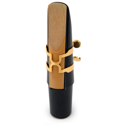 Rico Gold Plated Baritone Saxophone H-Ligature & Cap for Selmer-Style Mouthpieces - HBS2G - Poppa's Music 