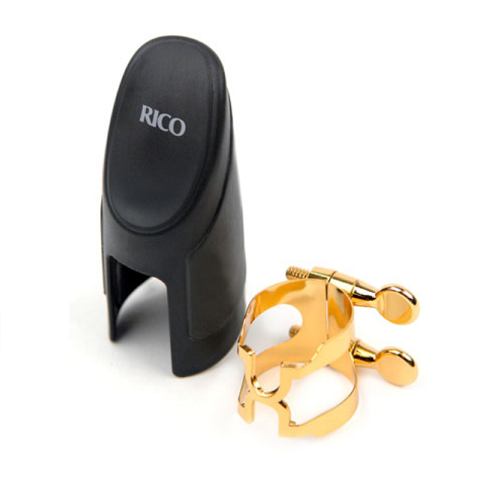 Rico Gold Plated H-Ligature and Cap for Soprano Sax Hard Rubber Mouthpiece- HSS1G - Poppa's Music 