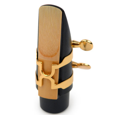 Rico Gold Plated H-Ligature and Cap for Soprano Sax Hard Rubber Mouthpiece- HSS1G - Poppa's Music 