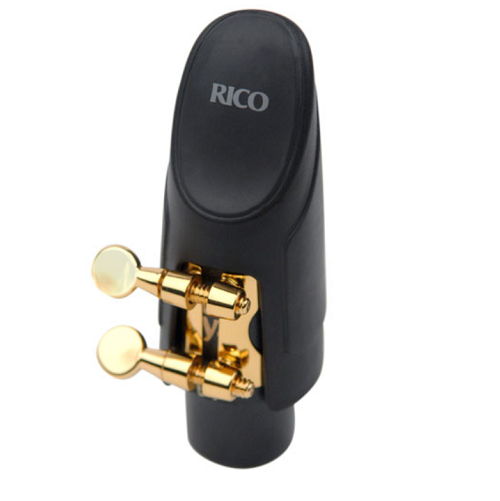 Rico Gold Plated H-Ligature and Cap for Soprano Sax Hard Rubber Mouthpiece- HSS1G - Poppa's Music 
