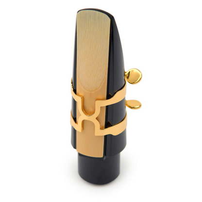 Rico Gold Plated Tenor Sax H-Ligature & Cap for Hard Rubber Mouthpiece - HTS1G - Poppa's Music 