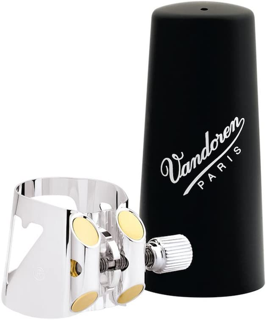 Vandoren Eb Clarinet Optimum Silver Plated Ligature with Plastic Cap -  LC02P - Poppa's Music 