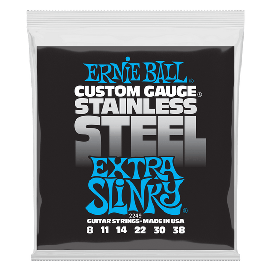 Ernie Ball Extra Slinky Stainless Steel Wound Electric Guitar Strings - 8-38 Gauge - Poppa's Music 