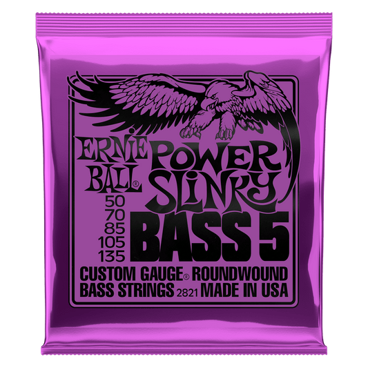 Ernie Ball Power Slinky 5-String Nickel Wound Electric Bass Strings - 50-135 Gauge - 2821 - Poppa's Music 
