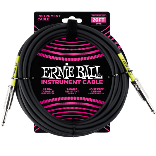 Ernie Ball 20' Straight / Straight Instrument Cable Black - P06046 - Poppa's Music 