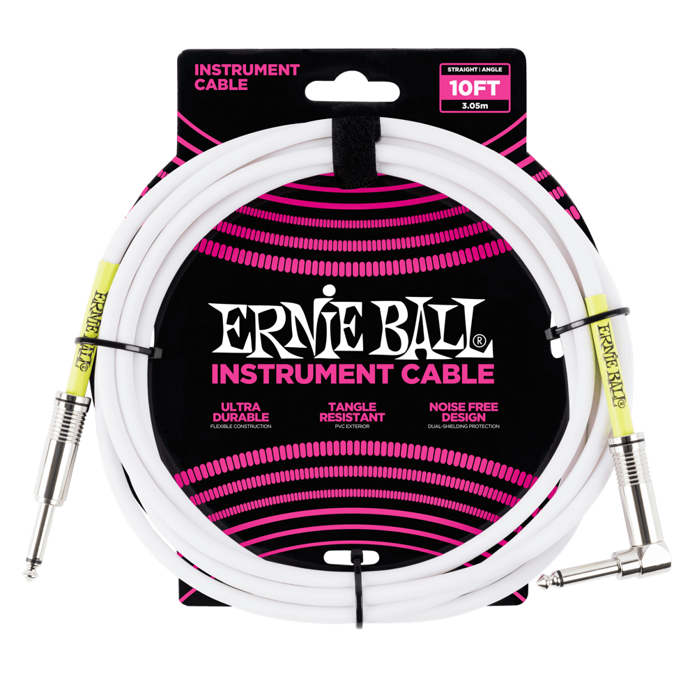 Ernie Ball 10' Straight / Angle Instrument Cable White - P06049 - Poppa's Music 