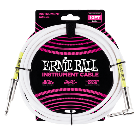 Ernie Ball 10' Straight / Angle Instrument Cable White - P06049 - Poppa's Music 