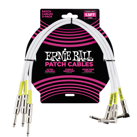 Ernie Ball 1.5' Straight / Angle Patch Cable 3-Pack - P06056 - Poppa's Music 