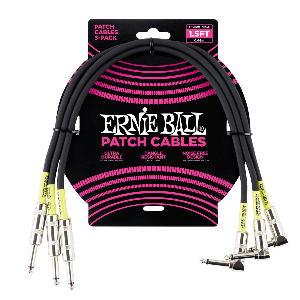 Ernie Ball 1.5' Straight / Angle Patch Cable 3-Pack - P06076 - Poppa's Music 